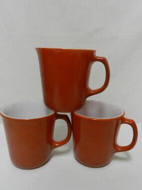 Vintage CorningWare Milk Glass D Handle Mug Cup Set 3 Rust Harvest Brown